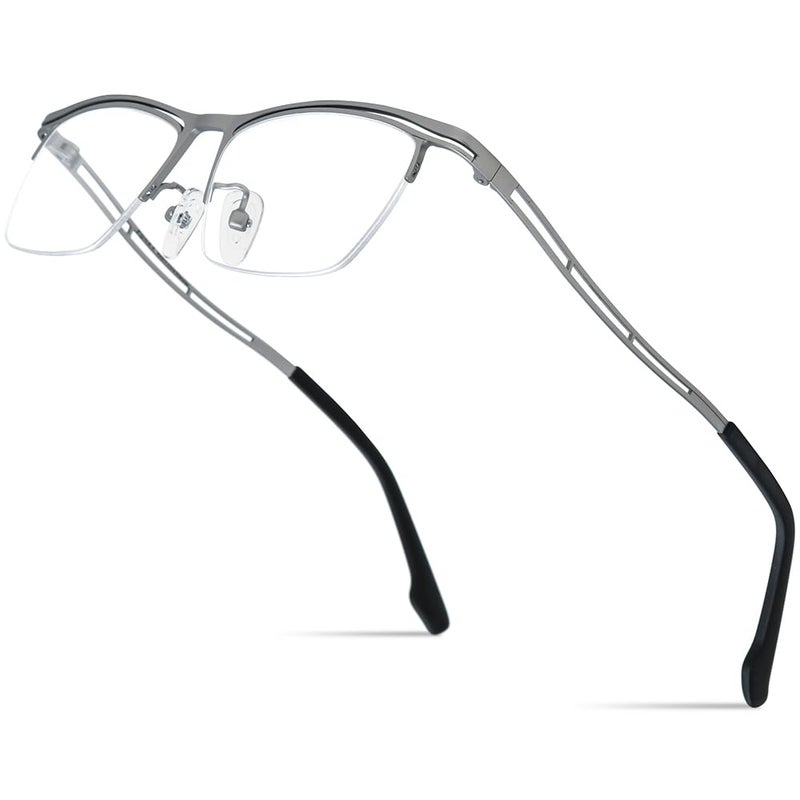 FONEX Colorful Pure Titanium Glasses Frame Men Semi Rimless Square Eyeglasses Eyewear 85890 Silver - Image 2