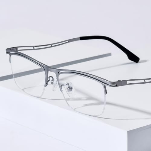 FONEX Colorful Pure Titanium Glasses Frame Men Semi Rimless Square Eyeglasses Eyewear 85890 Silver - Image 3