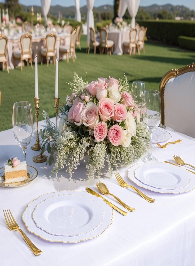 WDF 60pcs Gold Plastic Dinner Plates -10.25inch Baroque White and Gold Wedding Plates Fancy Heavy Duty Fall Plastic Plates for Upscale Thanksgiving Parties & Wedding & Birthday - Image 5