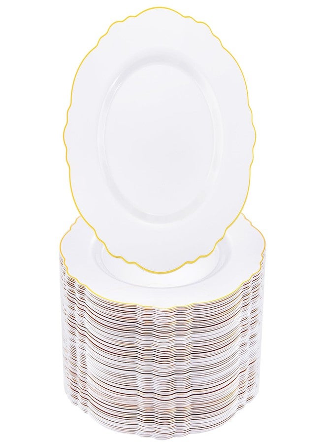 WDF 60pcs Gold Plastic Dinner Plates -10.25inch Baroque White and Gold Wedding Plates Fancy Heavy Duty Fall Plastic Plates for Upscale Thanksgiving Parties & Wedding & Birthday - Image 1