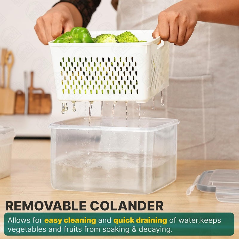 ABOUT SPACE Pp Plastic 4 Pcs Fridge Storage Boxes With Removable Strainer Air Tight Large Fruit Containers Organizer Meat Fish Container 4150 Ml 2850 Ml 1600 Ml 750 Ml Transparent - Image 4