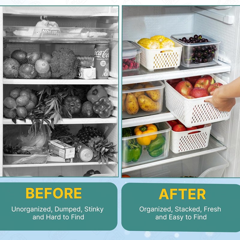 ABOUT SPACE Pp Plastic 4 Pcs Fridge Storage Boxes With Removable Strainer Air Tight Large Fruit Containers Organizer Meat Fish Container 4150 Ml 2850 Ml 1600 Ml 750 Ml Transparent - Image 3
