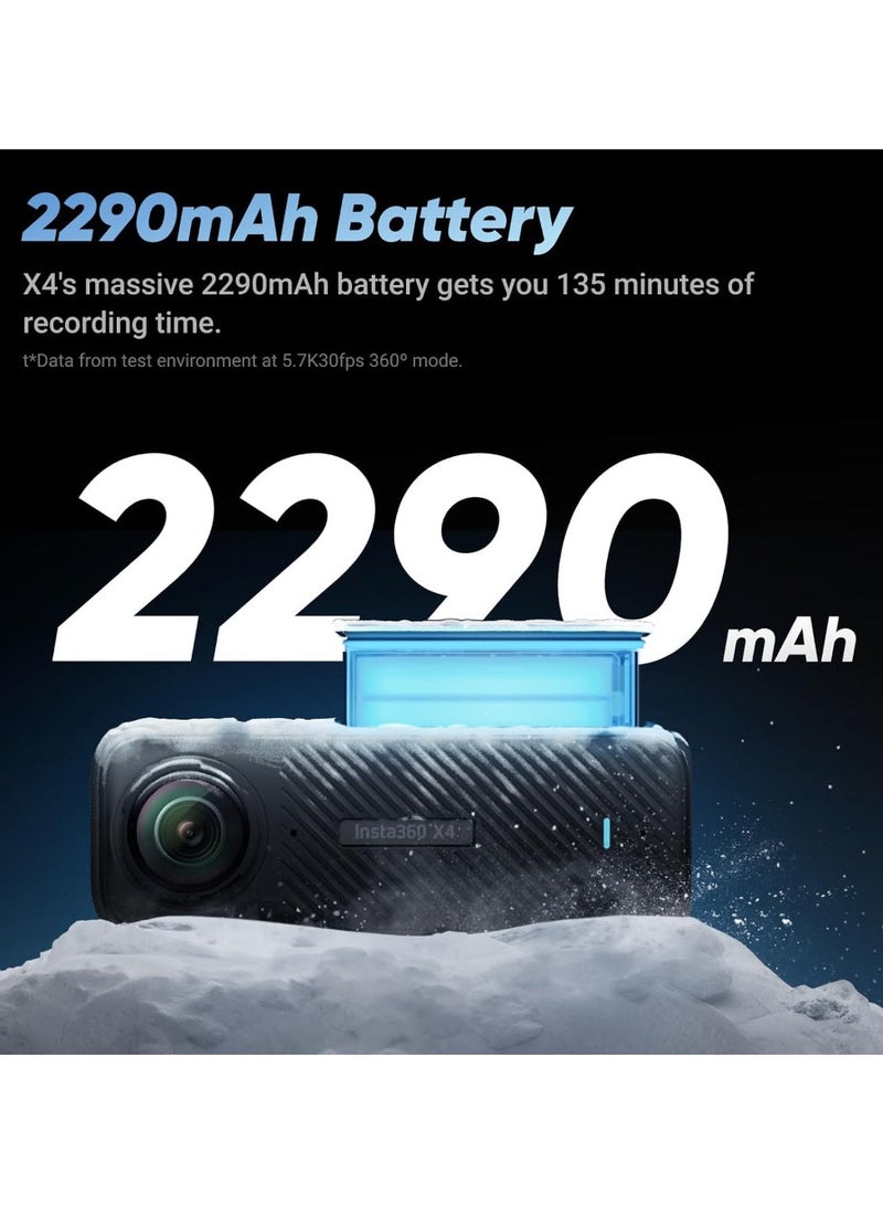 Insta360 X4 Explorer Bundle - 8K Waterproof 360 Action Camera, 4K Wide-Angle Video, 256GB Mcard, 114cm Invisible Selfie Stick, Removable Lens Guards, 135 Min Battery Life, AI Editing, with Pouch - Black - Image 5