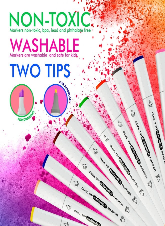 Sleepah Air Brush Marker Set for Kids Includes 12 Washable Markers 20 Stencils Gift for Ages 5 6 7 8 9 Years Old - Great Arts & Crafts Set - Image 2