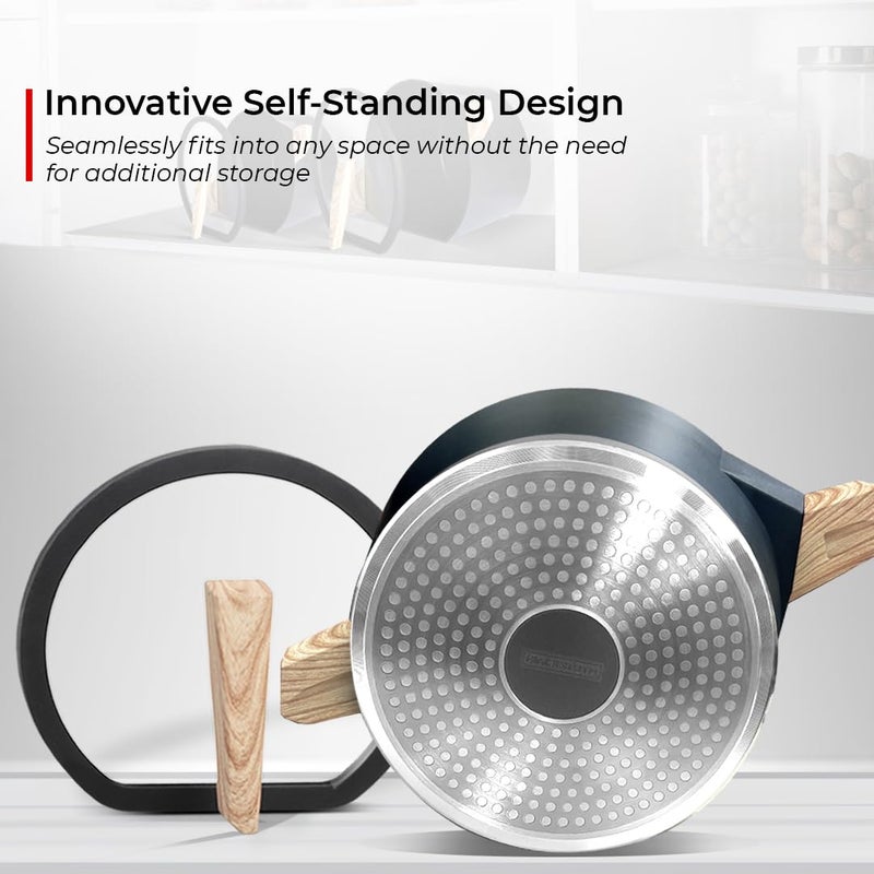 Blacksmith قدر كسرولة غير لاصقة مع غطاء زجاجي | موقد تحريضي | مقبض خشبي | للطهي، التقديم، الهدايا | مثالي للبرياني، الكاري، والمزيد | سعة 4 لترات تكفي 4-5 أشخاص - Image 3