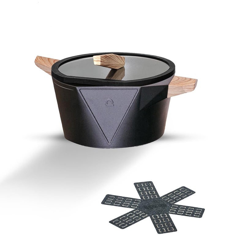 Blacksmith قدر كسرولة غير لاصقة مع غطاء زجاجي | موقد تحريضي | مقبض خشبي | للطهي، التقديم، الهدايا | مثالي للبرياني، الكاري، والمزيد | سعة 4 لترات تكفي 4-5 أشخاص - Image 1