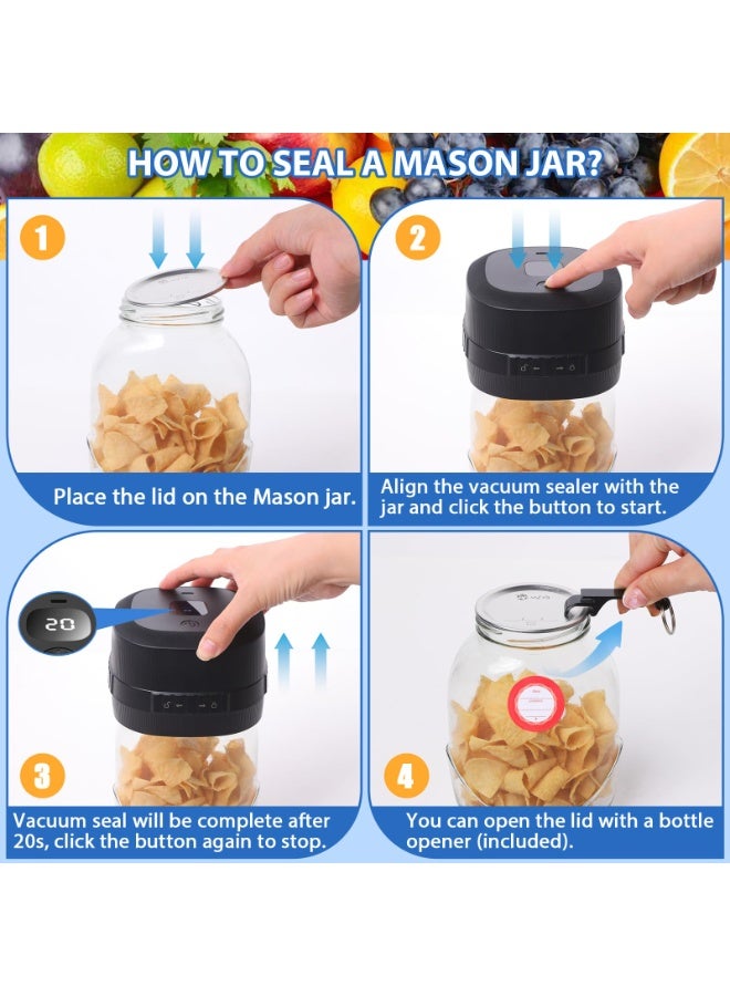 Mason Jar Vacuum Sealer, 3 in 1 Electric Jar Sealer Kit for Regular or Wide Mouth Mason Jars, Vacuum Seal Bag, 10 Lids, Can Opener, Automatic Canning Sealing Machine for Food Storage - Image 4