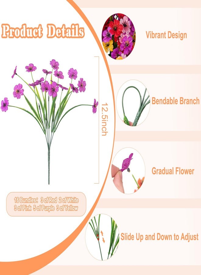 Ammyoo Artificial Fake Flowers for Outdoor Spring Decoration, 16 Bundles Faux Flower for Home Garden Porch Window Box, Plastic Greenery Shrubs UV Resistant No Fade Indoor Floral Arrangements (No Basket) - Image 2