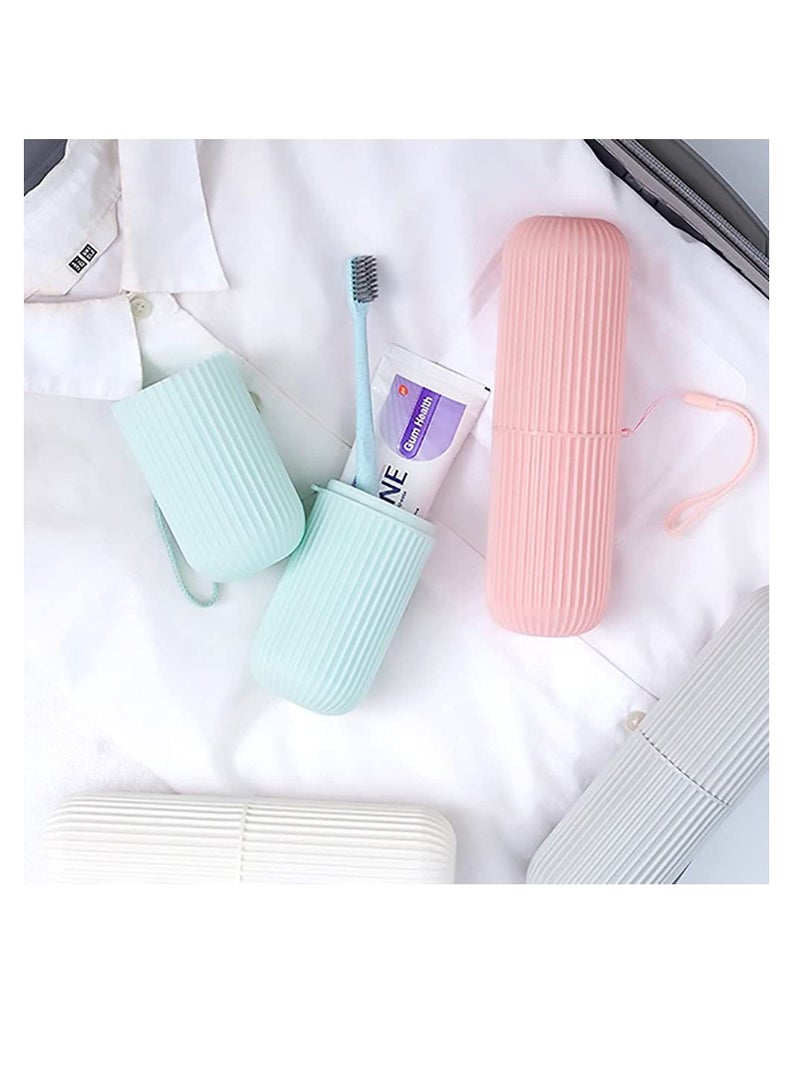 Toothbrush Travel Case, Hard Plastic Tooth Brush Container, Portable Cup Holder for Storage Toothbrushes and Toothpaste (2 Pack Green+Pink) - Image 2
