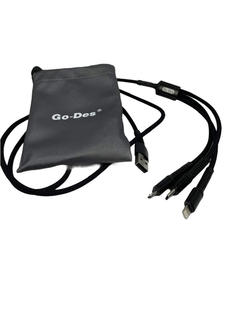 GO-DES GD-UC511 3 in 1 Usb FAST CHARGE Multi Cable 1200mm samsung iphone Huawei - Image 3