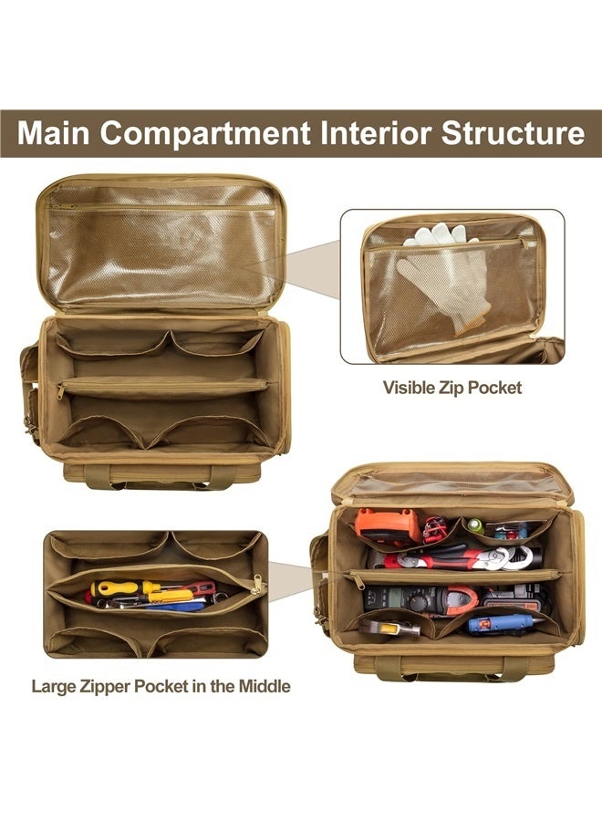 14 Inch Tool Bag with Anti friction Bottom, Hand Tool Storage Organizer for Men, Multi purpose Work Tote for Repairman, Handyman, Khaki  - Image 2
