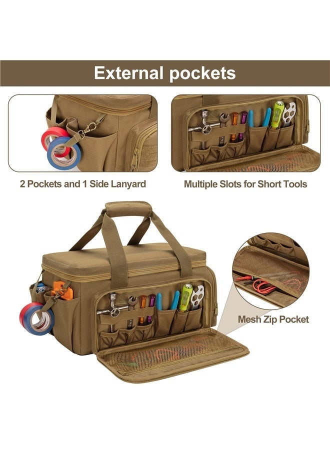 14 Inch Tool Bag with Anti friction Bottom, Hand Tool Storage Organizer for Men, Multi purpose Work Tote for Repairman, Handyman, Khaki  - Image 3