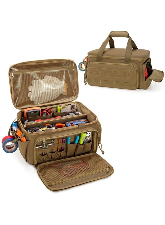 14 Inch Tool Bag with Anti friction Bottom, Hand Tool Storage Organizer for Men, Multi purpose Work Tote for Repairman, Handyman, Khaki  - Image 1