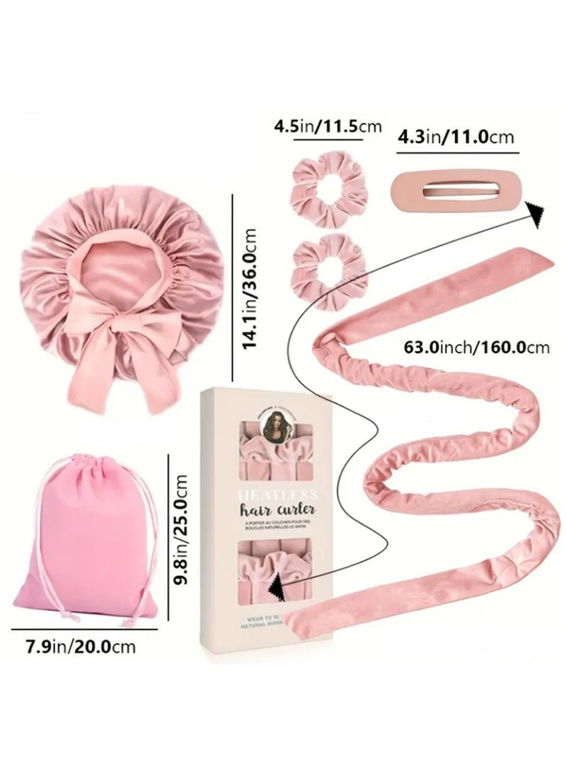 YOUGE Hair Bonnet for Sleeping Women Satin Bonnet Double Layer Satin Lined Hair Bonnet with Tie Band Curly Hair Blush Pink Tie Band and Hair Clips Set - Image 5