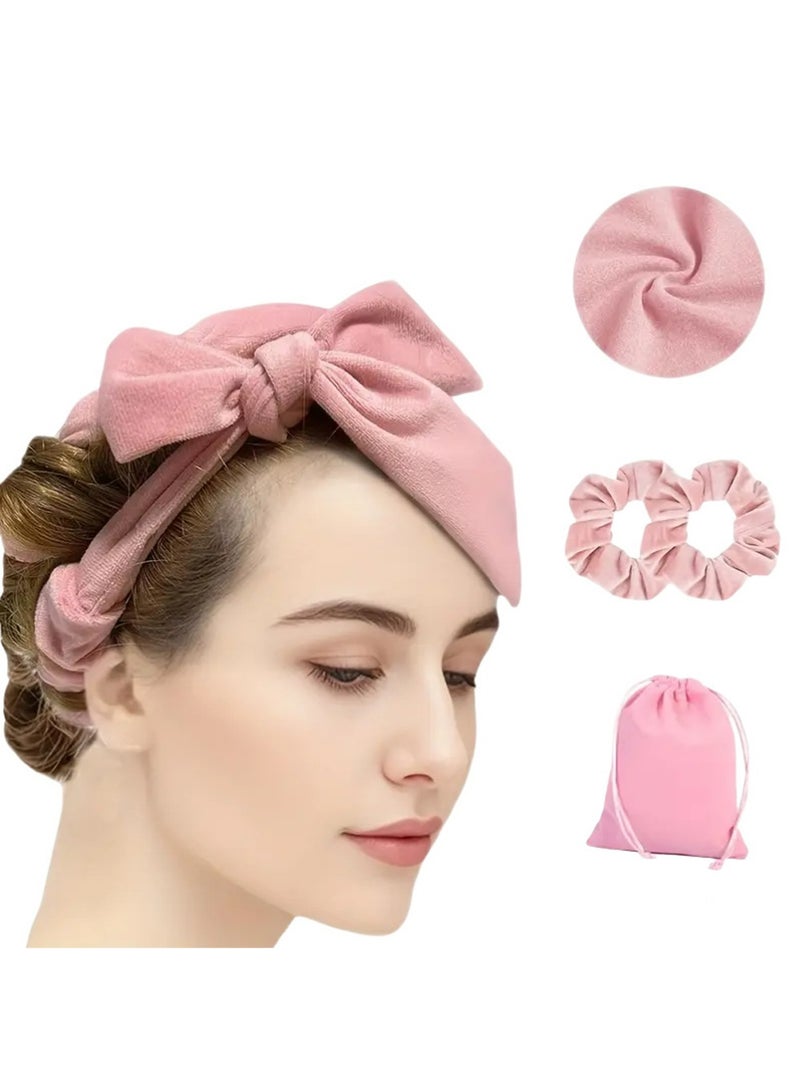 YOUGE Hair Bonnet for Sleeping Women Satin Bonnet Double Layer Satin Lined Hair Bonnet with Tie Band Curly Hair Blush Pink Tie Band and Hair Clips Set - Image 3