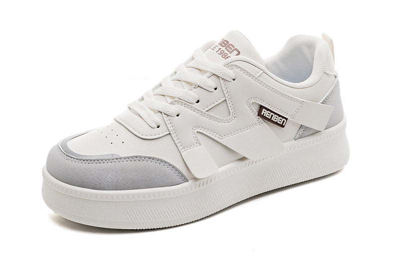 RENBEN Slip Resistant Abrasion Resistant Low top Skateboard Shoes Unisex Beige Gray - Image 3