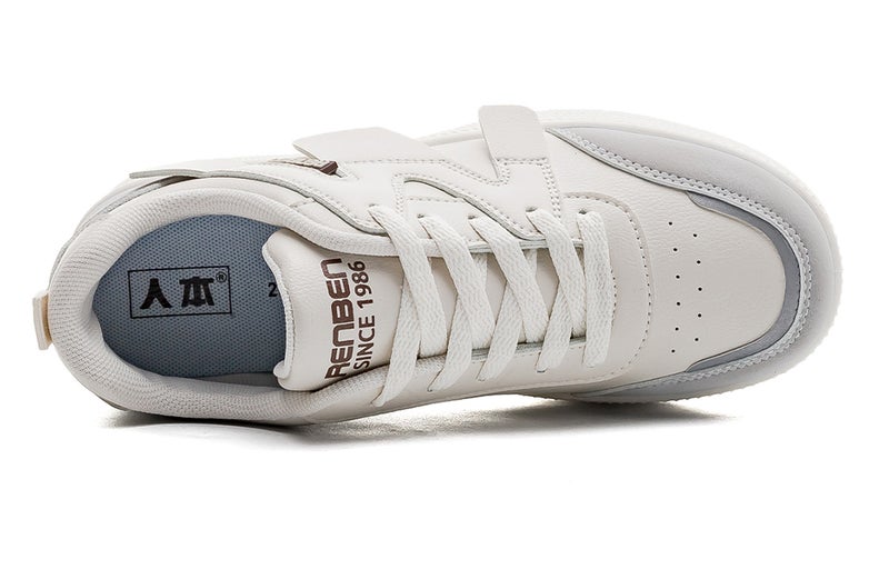 RENBEN Slip Resistant Abrasion Resistant Low top Skateboard Shoes Unisex Beige Gray - Image 4