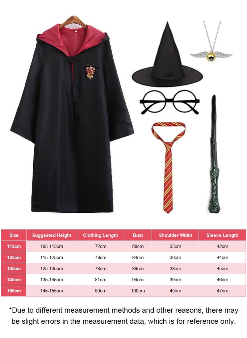 تابيت 6PCS مجموعة زي الساحر السحري للأطفال ، مجموعة زي حزب كوسبلاي الساحر مع عصا سحرية ، قبعة ، إطار نظارات ، وقلادة ، رداء زي المدرسة مع ملحقات زي كوسبلاي ، للأولاد والبنات (الحجم: 155 سم) - Image 3