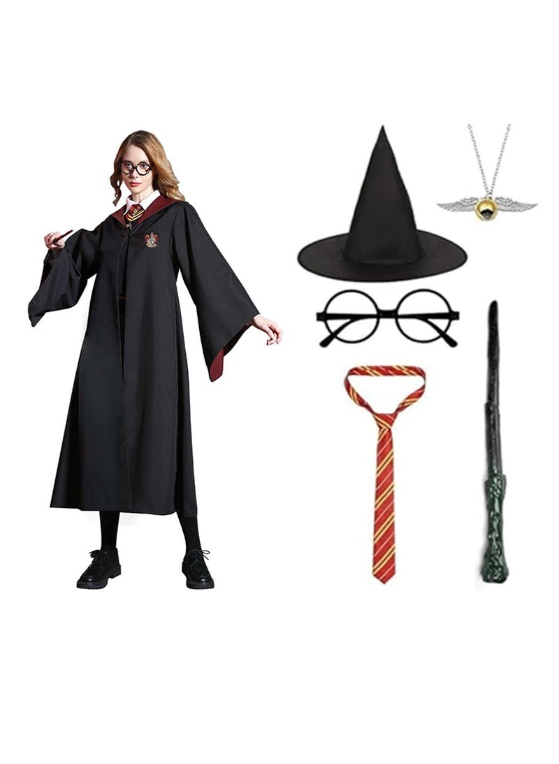 تابيت 6PCS مجموعة زي الساحر السحري للأطفال ، مجموعة زي حزب كوسبلاي الساحر مع عصا سحرية ، قبعة ، إطار نظارات ، وقلادة ، رداء زي المدرسة مع ملحقات زي كوسبلاي ، للأولاد والبنات (الحجم: 155 سم) - Image 1
