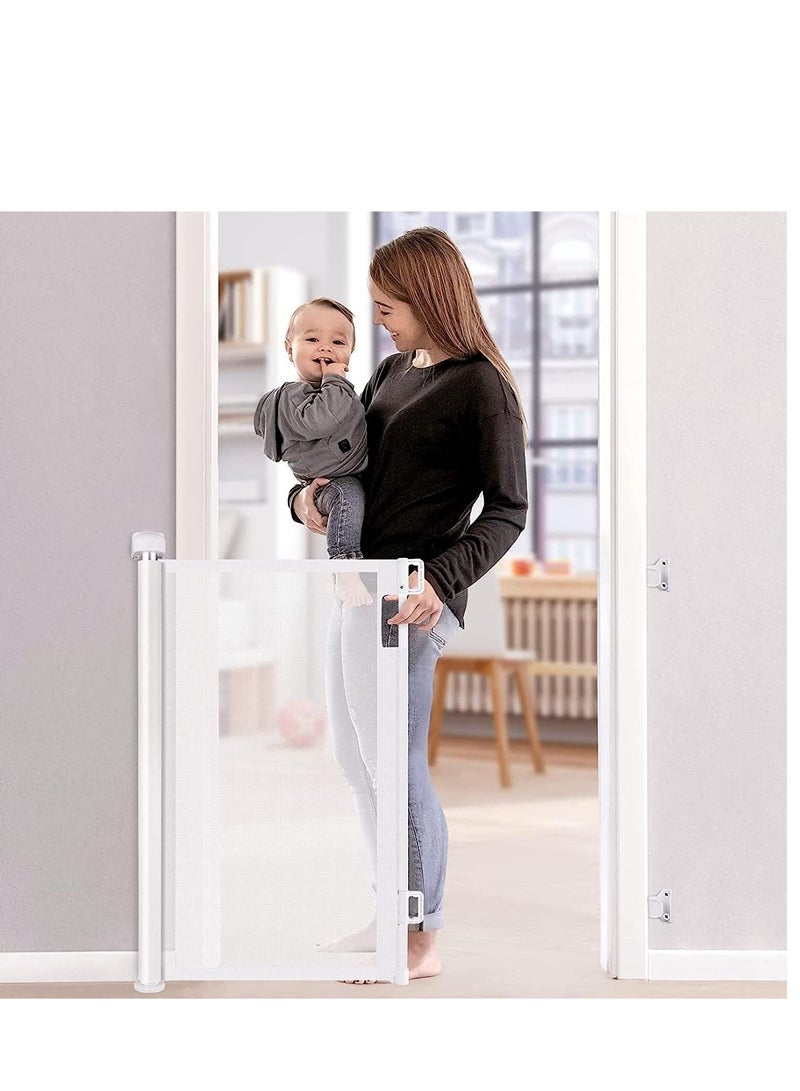 Soofam Retractable Baby Gate, Beauenty Mesh Safety Gate for Babies and Pets, Extra Wide Safety Baby Gate 33" Tall & 59" Wide Pet Dog Gate for doorways, Stairs Indoor/Outdoor (1.5M white)  - Image 1