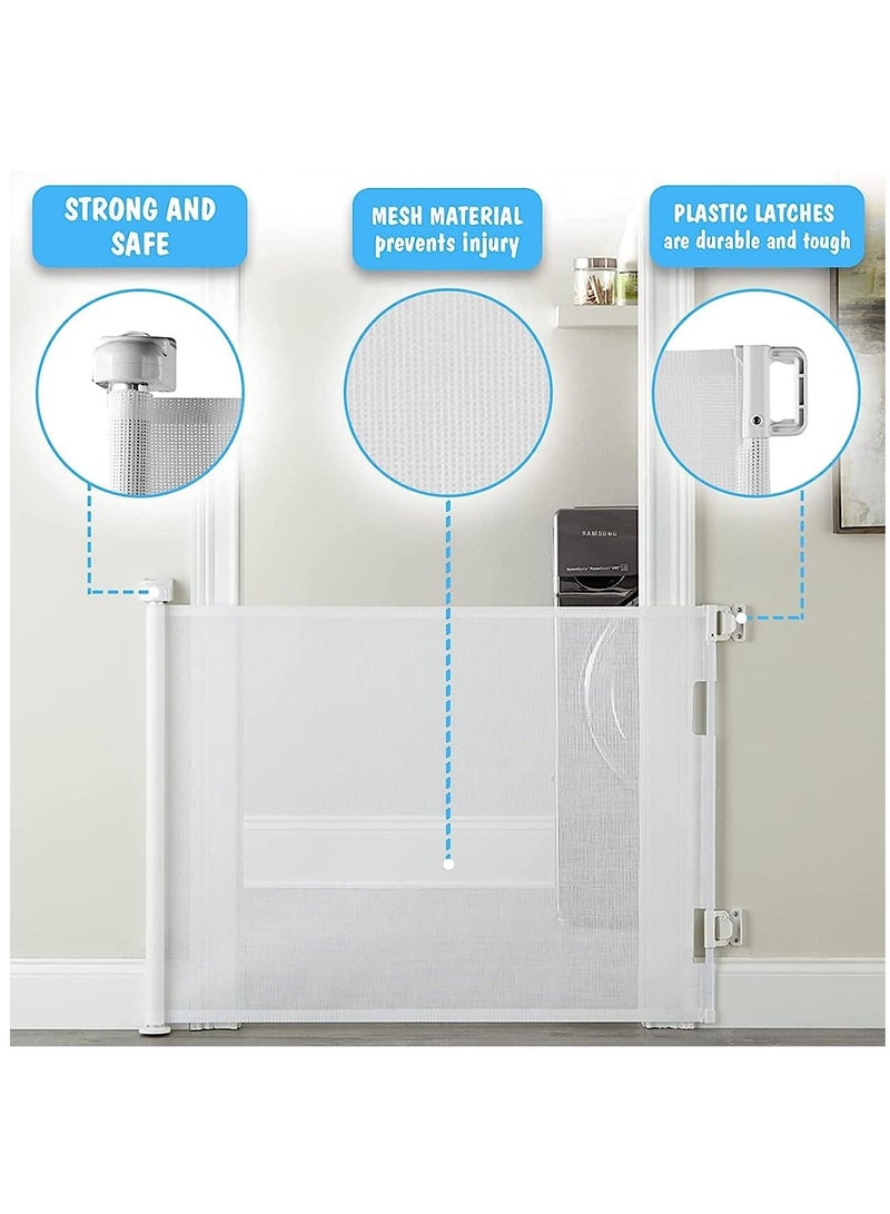 Soofam Retractable Baby Gate, Beauenty Mesh Safety Gate for Babies and Pets, Extra Wide Safety Baby Gate 33" Tall & 59" Wide Pet Dog Gate for doorways, Stairs Indoor/Outdoor (1.5M white)  - Image 4