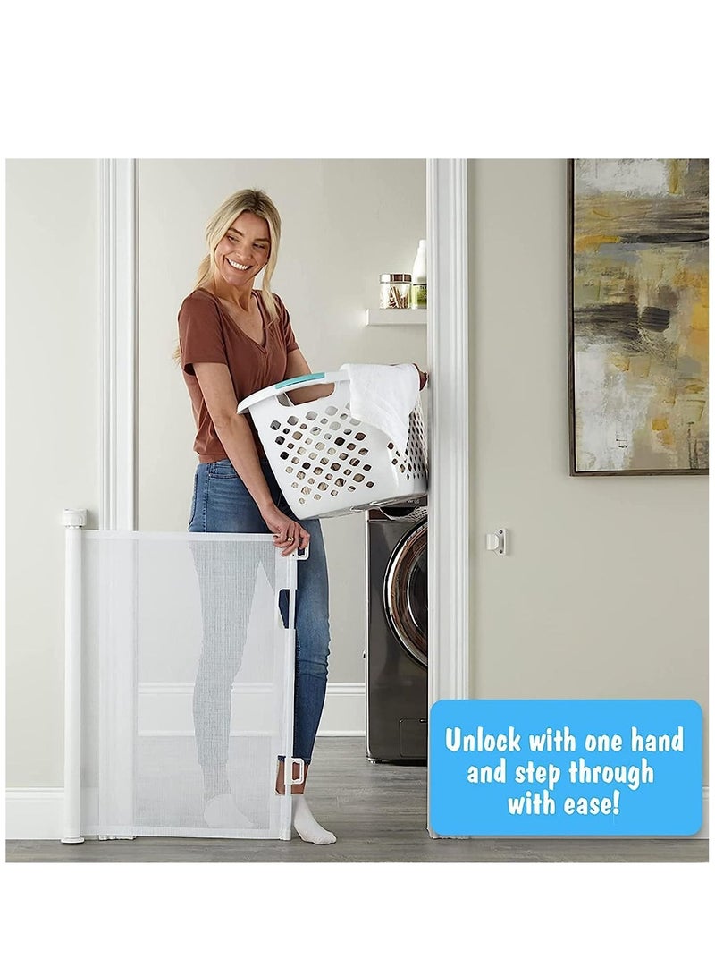 Soofam Retractable Baby Gate, Beauenty Mesh Safety Gate for Babies and Pets, Extra Wide Safety Baby Gate 33" Tall & 59" Wide Pet Dog Gate for doorways, Stairs Indoor/Outdoor (1.5M white)  - Image 2