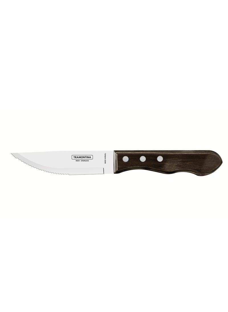 TRAMONTINA - Since 1911, Made In Brazil - Jumbo 5 Inches Steak Knife with Stainless Steel Blade and Brown Dishwasher Safe Polywood Handle - Image 1