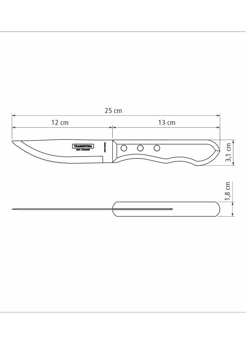 TRAMONTINA - Since 1911, Made In Brazil - Jumbo 5 Inches Steak Knife with Stainless Steel Blade and Brown Dishwasher Safe Polywood Handle - Image 1