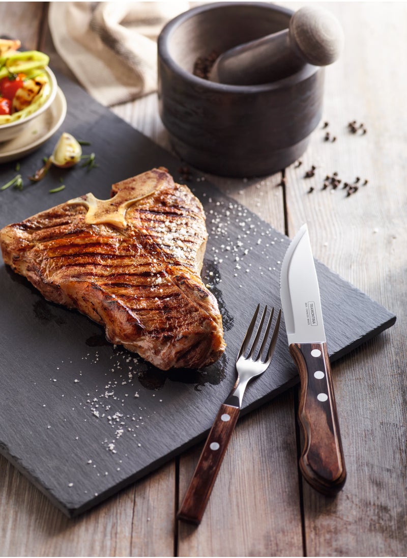 TRAMONTINA - Since 1911, Made In Brazil - Jumbo 5 Inches Steak Knife with Stainless Steel Blade and Brown Dishwasher Safe Polywood Handle - Image 1