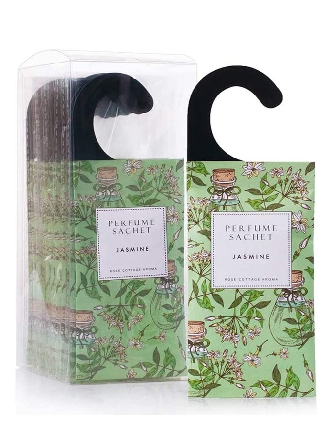 Jasmine Hanging Sachet Closet Deodorizer 1 Pack 12 Pcs Scent Sachet Drawer Freshener Closet Air Freshener Scented Deodorizer Freshener for Home Car Long Lasting Scented Sachets Smell Goods
