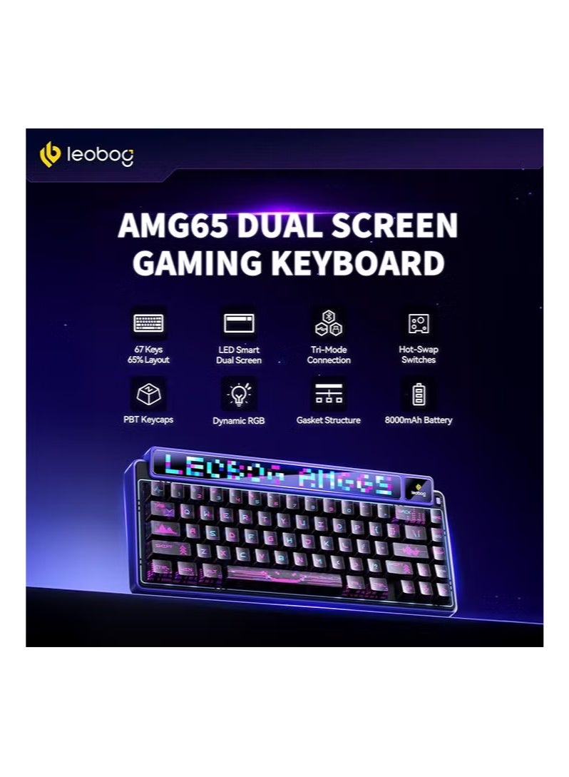 Leobog AMG65 Mechanical Gaming Keyboard with Dual Display, 65% Wireless Small Custom Keyboard RGB, Bluetooth/2.4G/Wired, Rapid Trigger, Hot Swappable for Windows Laptop PC Mac - Purple - Image 5