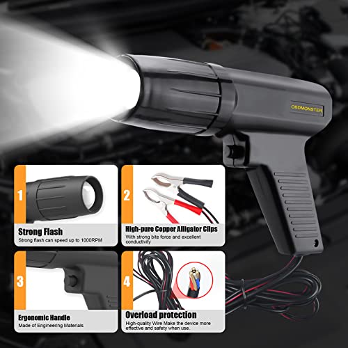 OBDMONSTER Automotive Timing Light 12V, Inductive Ignition Timing Light Gun for 2&4 Stroke Petrol Engine for Old Classical Car Motorcycle - Image 2