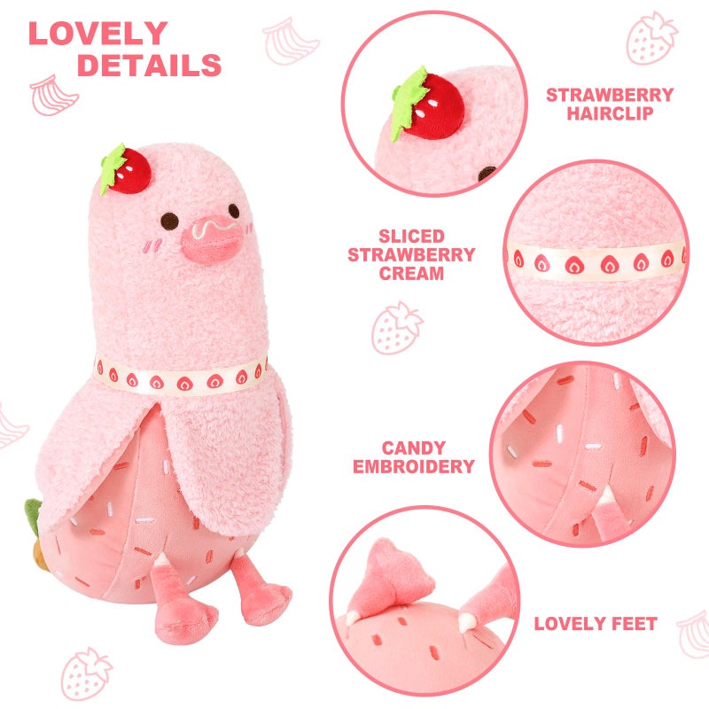 Peach Cat Strawberry Cake Banana Duck Plush Pillow With Cream Candy Body Plushies Toy Cute Stuffed Animals Gifts For Kids Pink 19.7"" - Image 3