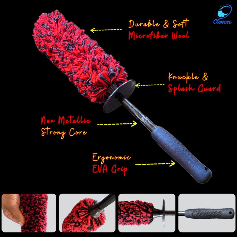 Clenzee Premium Microfiber Wheel Brush | Soft Non-Metallic Rim Cleaner & Wheel Brush | 15 Inch Long Regular Size - Image 2