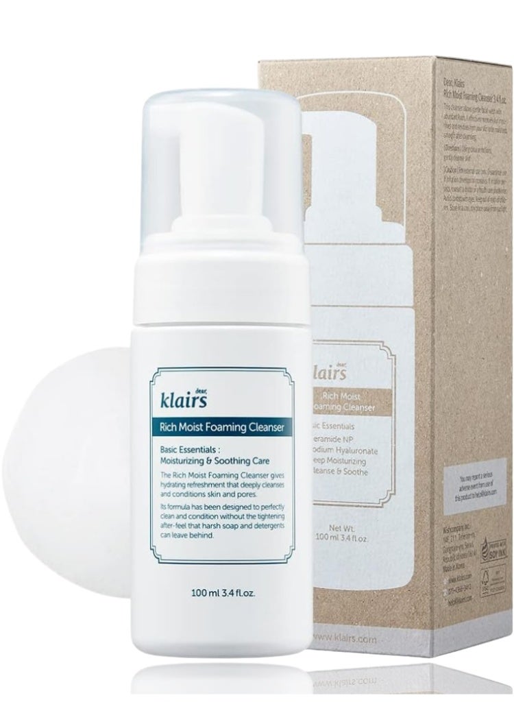 Klairs Dryness & Sensitivity Care – Klairs Rich Moist Foaming Cleanser 100ml | Hydrating, Gentle Deep Cleanser for Sensitive Skin - Image 1