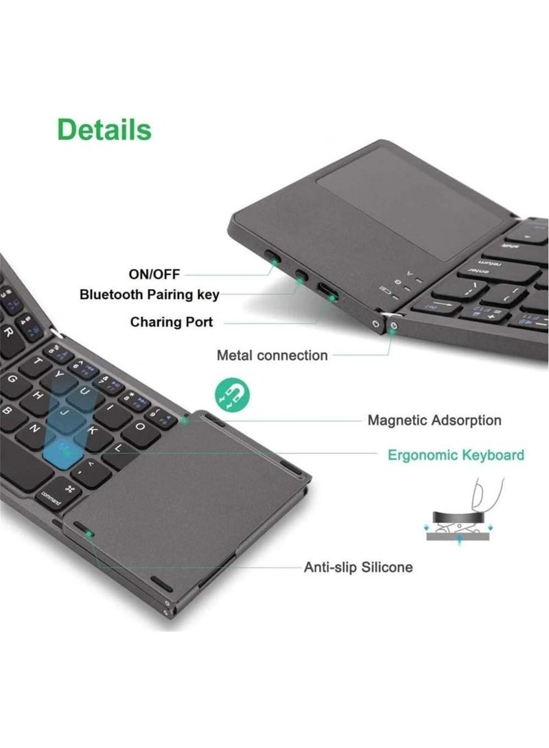 Foldable Bluetooth Keyboard, Rechargeable Portable Wireless Keyboard with Touchpad compatible with Iphone12 Pro Max,Tablet,iPad,SmartPhone - Image 2