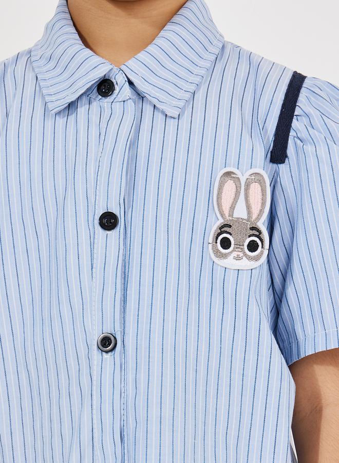 Styli Striped Shirt Dress with Bunny Patch Detail - Image 3
