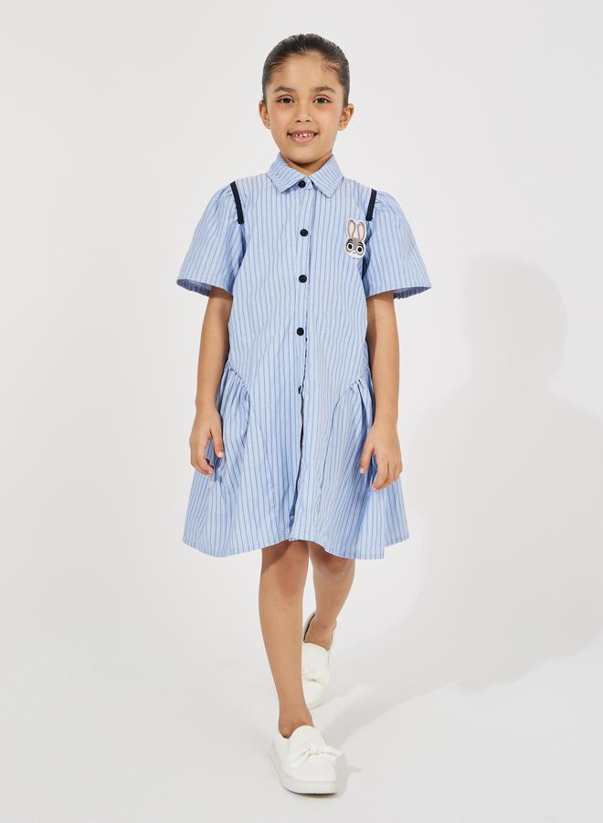Styli Striped Shirt Dress with Bunny Patch Detail - Image 1