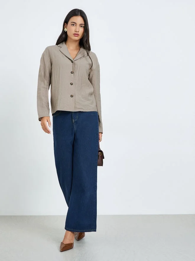 Styli Styli Khaki Long Sleeve Solid Shirt