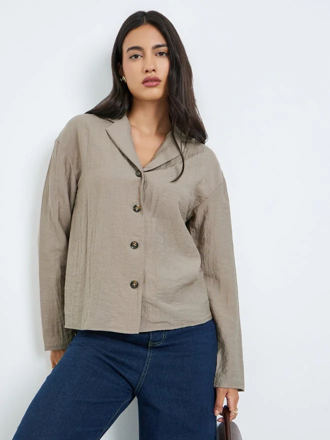 Styli Styli Khaki Long Sleeve Solid Shirt