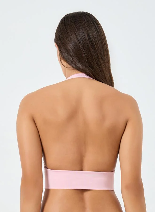 Take Two  Solid Hanging Neck Metal Buckle Front Detail Non Wired Bra for Women | Best Price UAE