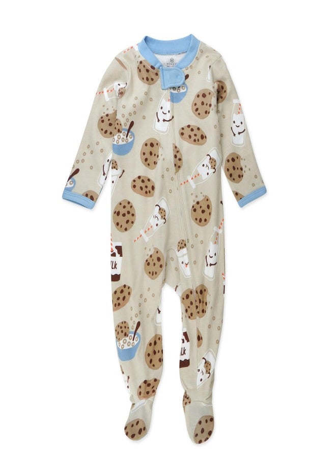 HonestBaby Sleep and Play Footed Pajamas One-Piece Sleeper Jumpsuit Zip-Front Pjs Organic Cotton for Baby Boys, Unisex, Milk N Cookies, 0-3 Months - Image 1