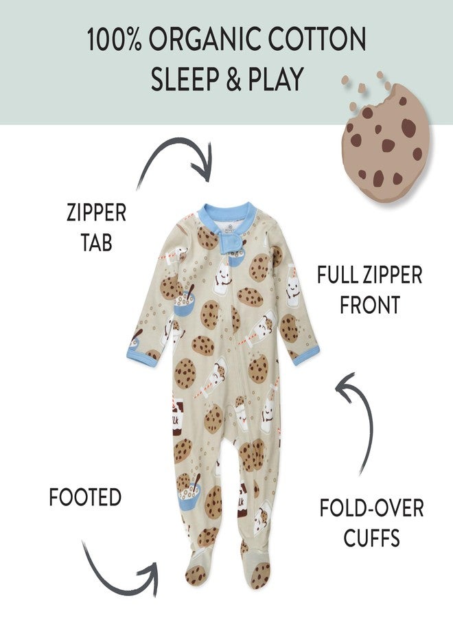 HonestBaby Sleep and Play Footed Pajamas One-Piece Sleeper Jumpsuit Zip-Front Pjs Organic Cotton for Baby Boys, Unisex, Milk N Cookies, 0-3 Months - Image 3