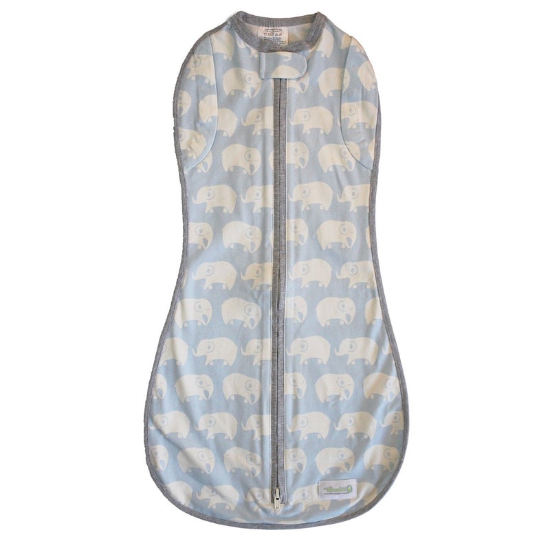 Woombie Convertible Nursery Swaddling Blanket - Swaddle Converts to Wearable Blanket for Babies Up to 3 Months (Kiss Elephant Blue, 5-13 lbs) - Image 1