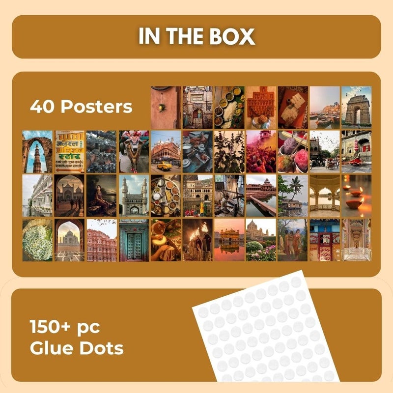 auraposter 40-Piece Incredible India Mini Poster Set – Aesthetic Indian Culture & Heritage Wall Collage Kit (15x10 cm) | Traditional Travel Decor for Rooms, Scrapbooks, Diaries, Gifts - Image 3