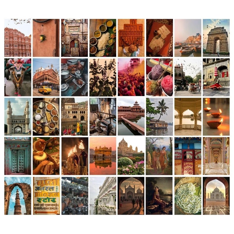 auraposter 40-Piece Incredible India Mini Poster Set – Aesthetic Indian Culture & Heritage Wall Collage Kit (15x10 cm) | Traditional Travel Decor for Rooms, Scrapbooks, Diaries, Gifts - Image 1