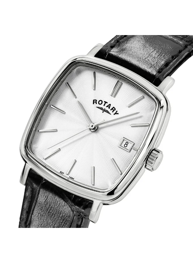 Rotary Rotary Men's Heritage Astoria Square Stainless Steel Case Black Leather Strap Watch - RGS05307/08