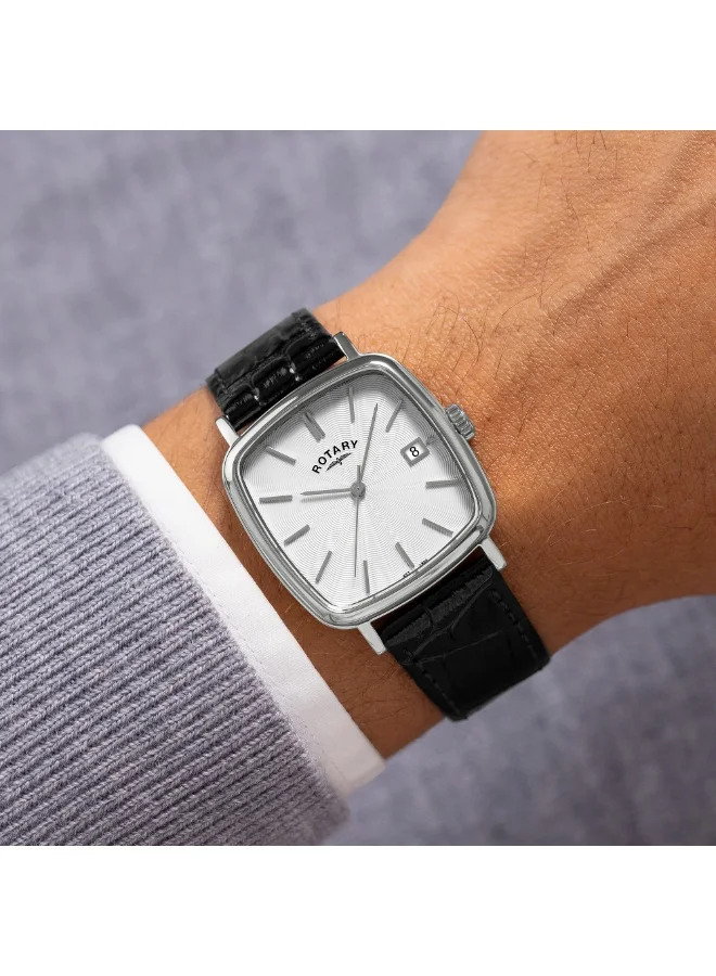 Rotary  Rotary Men's Heritage Astoria Square Stainless Steel Case Black Leather Strap Watch - RGS05307/08 for Men | Best Price UAE