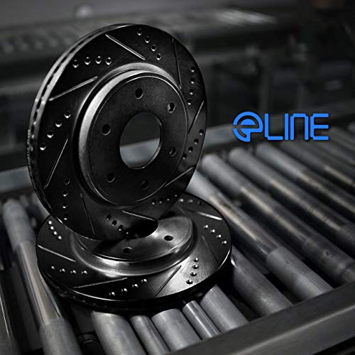 R1 Concepts eLINE Series Rear Black Drilled and Slotted Brake Rotors Compatible For 19891998 Nissan 240SX - Image 4