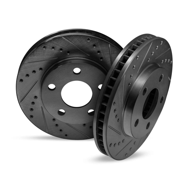 R1 Concepts eLINE Series Rear Black Drilled and Slotted Brake Rotors Compatible For 19891998 Nissan 240SX - Image 2